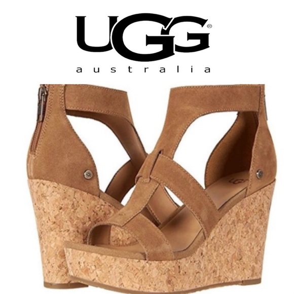 UGG Shoes - UGG Australia Whitney Wedge Sandals Chestnut Suede Size 9 M NWT